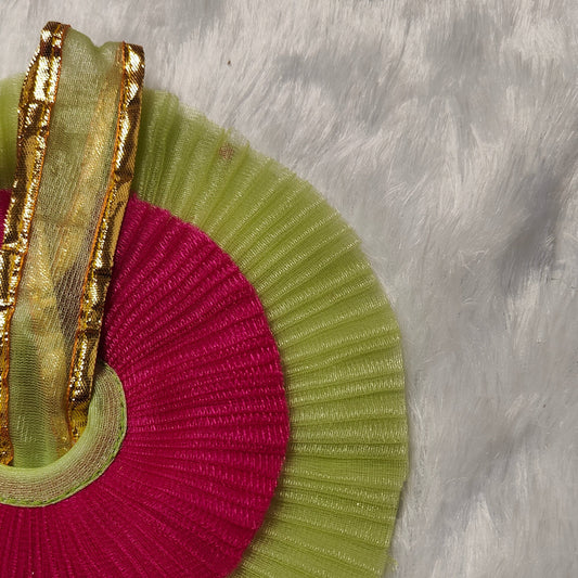 Green & Pink Net Kanha Ji Dress Set with Matching Pagdi