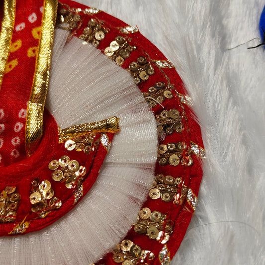 Elegant Bandhej Bliss – White & Red Designer Poshak Set