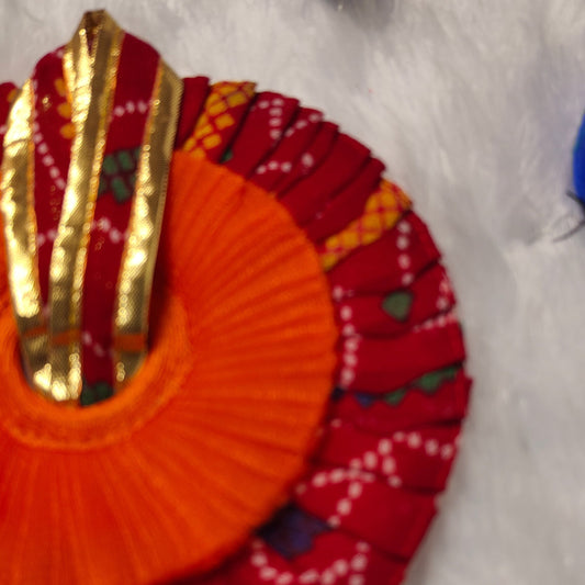 Fiery Orange & Red Poshak with Bandhani Print – Festive Set for Laddu Gopal