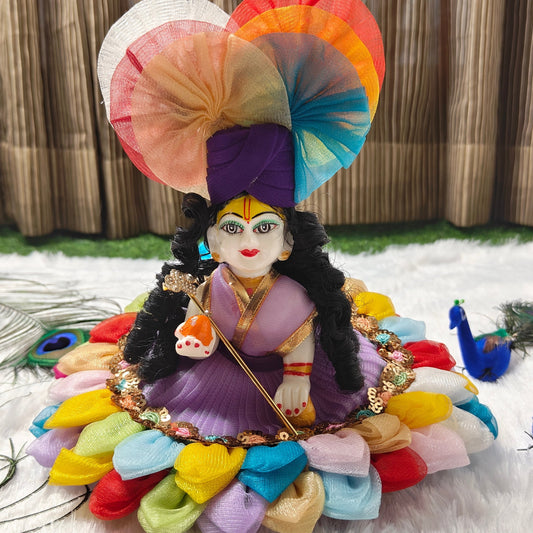 Colorful Flower Petal Style Laddu Gopal Dress | Multi-Color Poshak Set with Rainbow Pagdi for Janmashtami