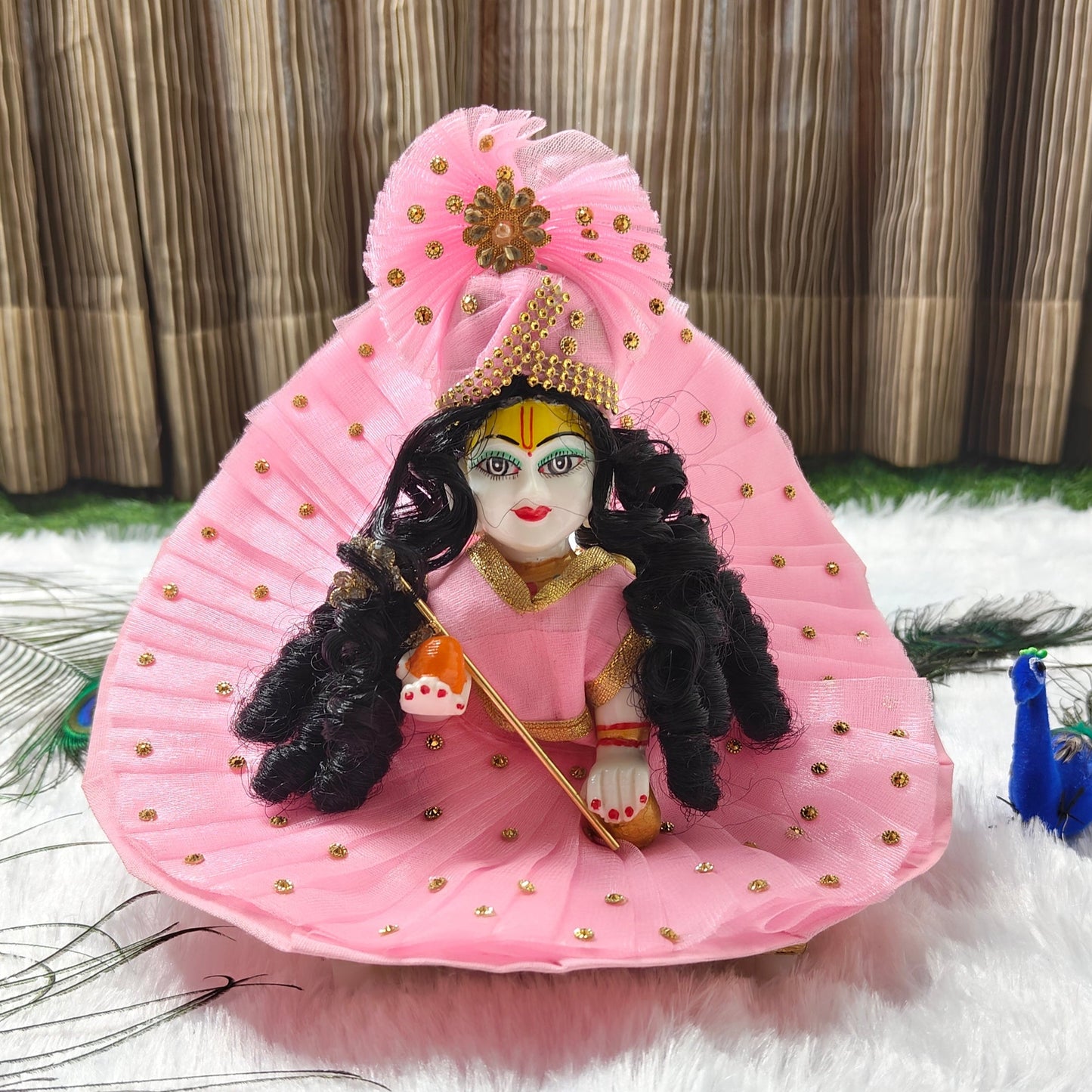 Baby Pink Designer Dress with Crown for Laddu Gopal