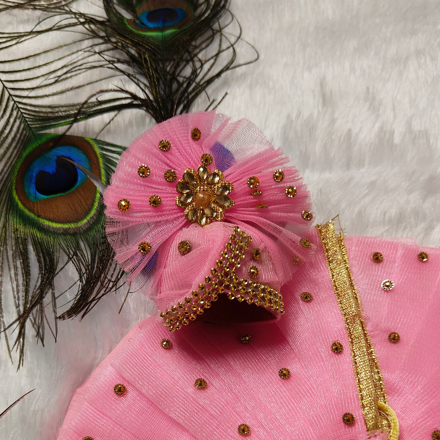 Baby Pink Designer Dress with Crown for Laddu Gopal