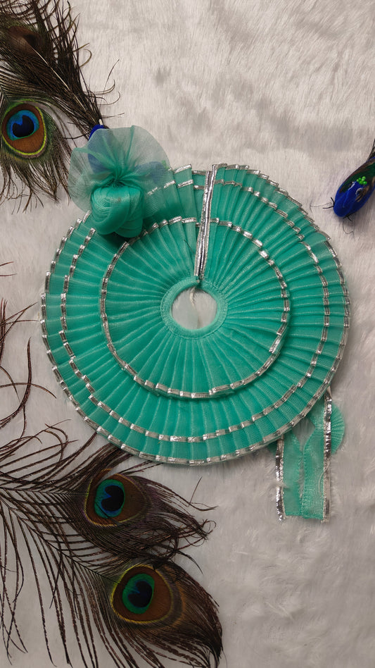 Elegant Mint Green Laddu Gopal Dress with Silver Border | Premium Net Poshak & Pagdi Set