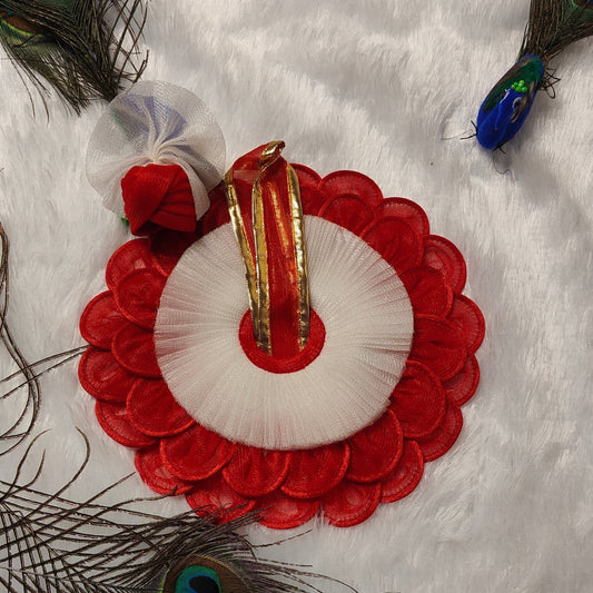 Elegant Red & White Designer Poshak for Laddu Gopal – Petal Style Design with Golden Finish