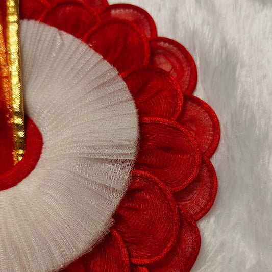 Elegant Red & White Designer Poshak for Laddu Gopal – Petal Style Design with Golden Finish