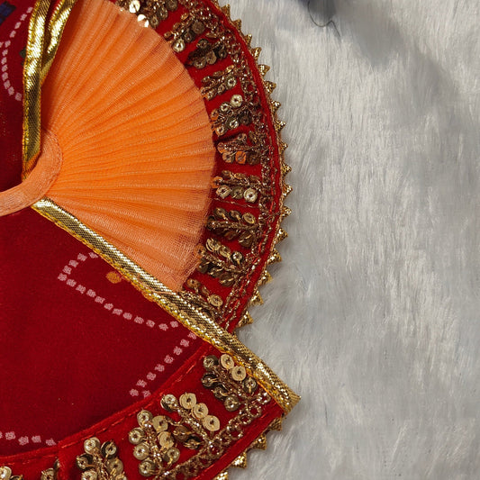 Traditional Red & Orange Laddu Gopal Dress Set with Pagdi | Bal Gopal Poshak with Sequin Work | Krishna Ji Vastra for Janmashtami & Daily Puja