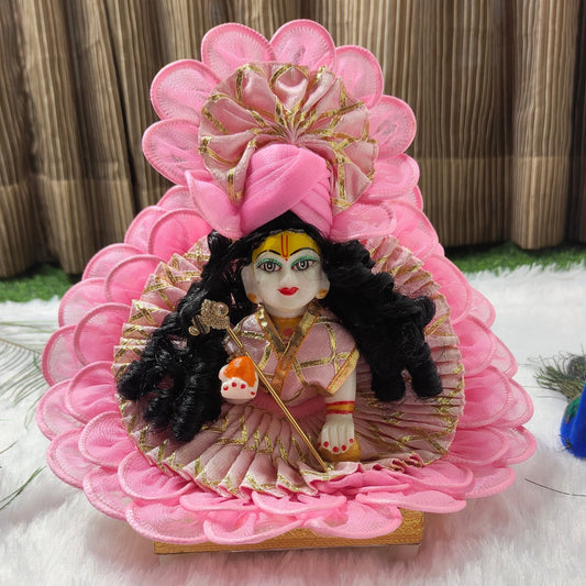 Elegant Pink & Golden Laddu Gopal Dress | Designer Bal Gopal Poshak with Pagdi