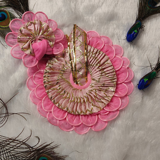 Elegant Pink & Golden Laddu Gopal Dress | Designer Bal Gopal Poshak with Pagdi