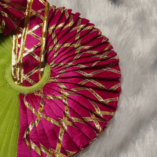 Elegant Pink & Green Laddu Gopal Dress with Golden Detailing | Designer Net and Silk Poshak for Krishna Idol