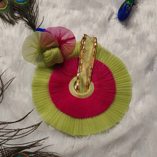 Green & Pink Net Kanha Ji Dress Set with Matching Pagdi