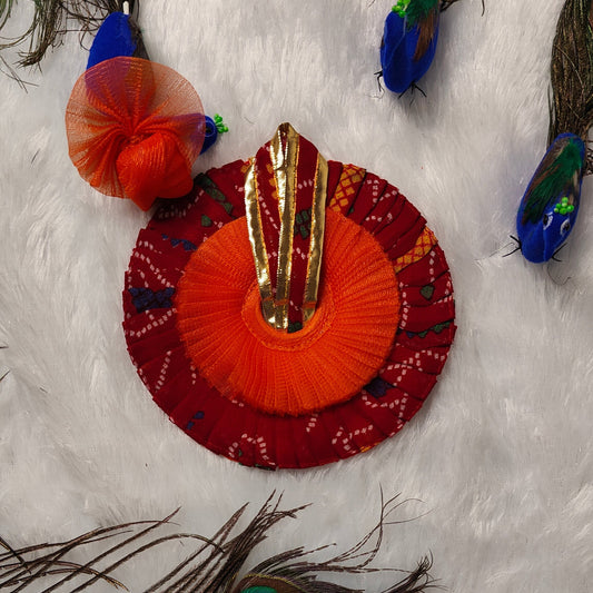 Fiery Orange & Red Poshak with Bandhani Print – Festive Set for Laddu Gopal