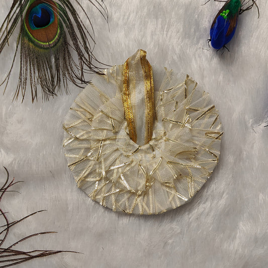 Elegant White-Gold & White Net Poshak – Divine Simplicity for Laddu Gopal